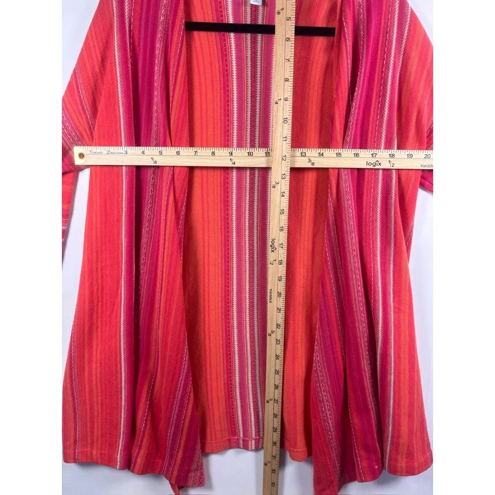 J Jill Womens Open Front Cardigan Sweater Orange Pink Stripes Size Medium - Picture 4 of 4